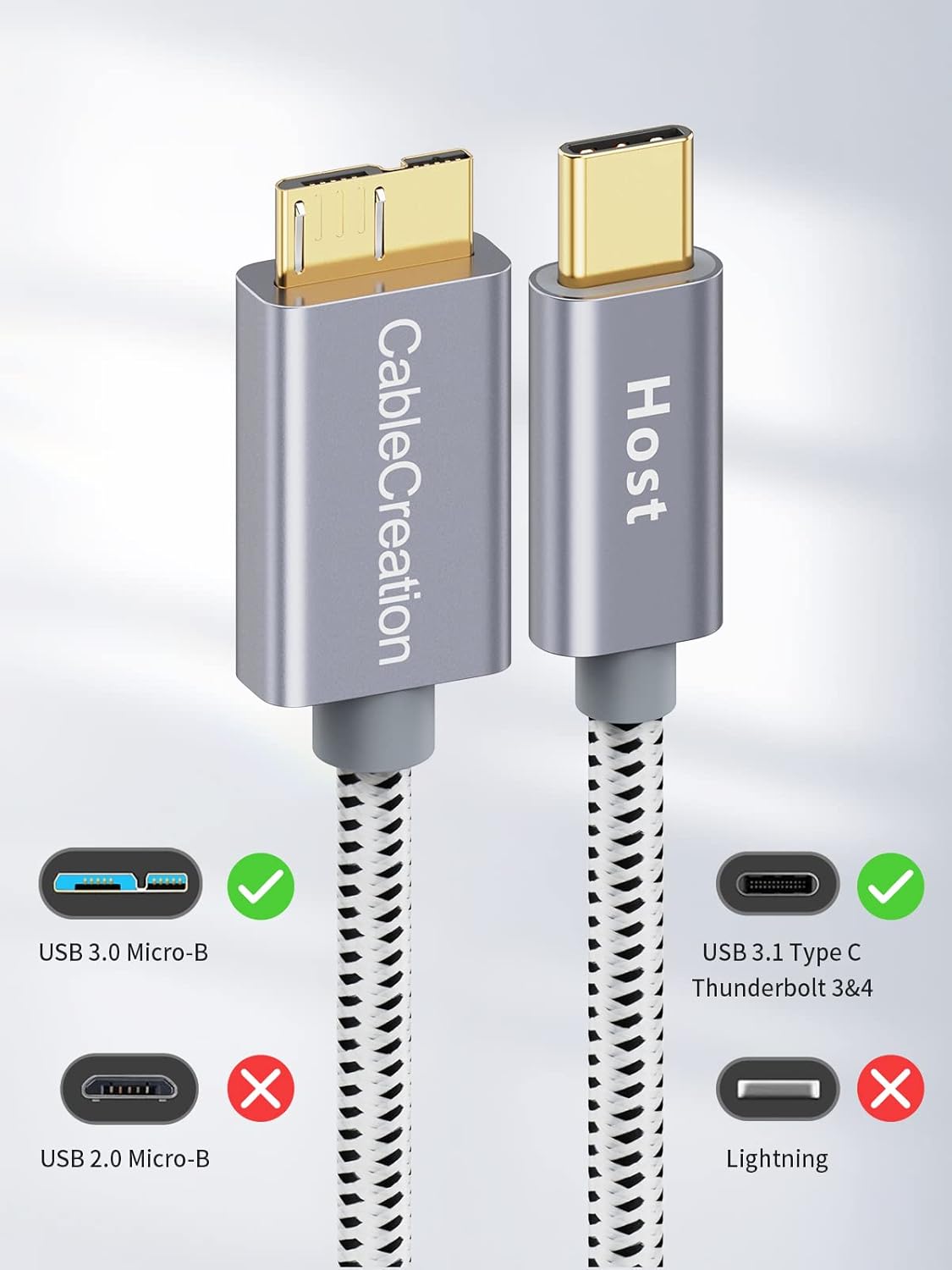 Thumbnail 1 de CableCreation USB-C zu Micro-B 3.0 Kabel (Gen2, 10 Gbps) 30 cm Grau – für MacBook Pro & Chromebook Pixel