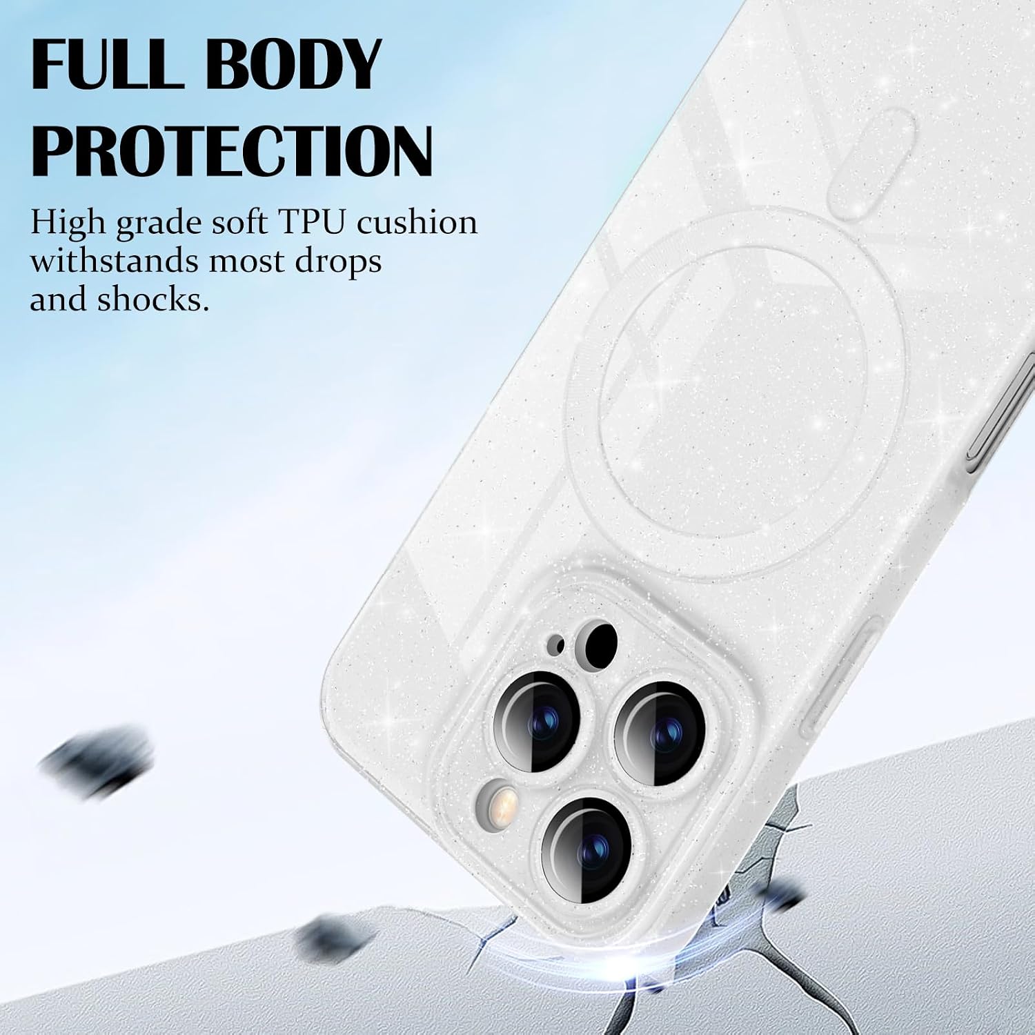 Detalle de Newseego Glitzer Hülle für iPhone 16 Pro (6,3 Zoll) – MagSafe-kompatible TPU-Schutzhülle in Weiß