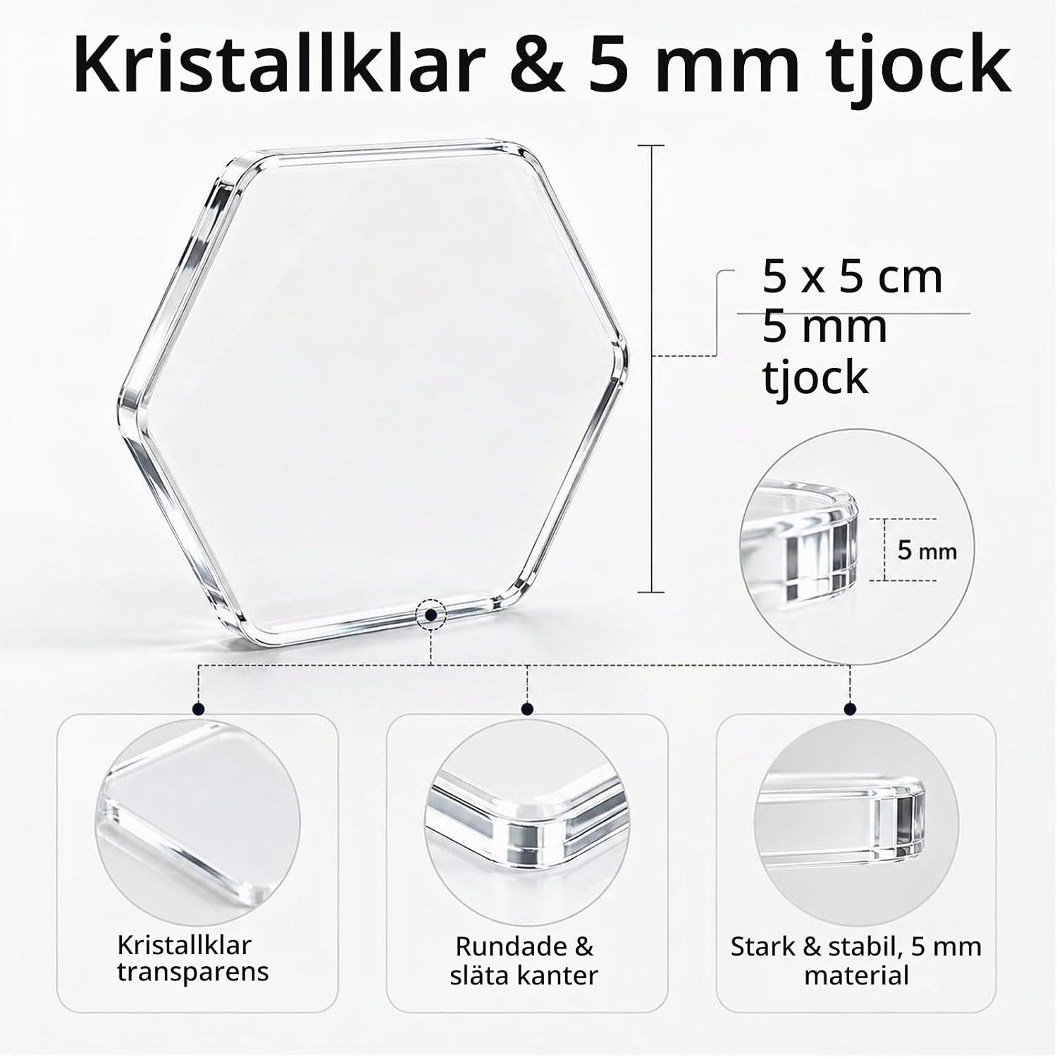 Detalle 2 de CALLYSONIC DIY-magneter i akryl, sexkantiga 5 × 5 cm, 5 mm, 30-pack