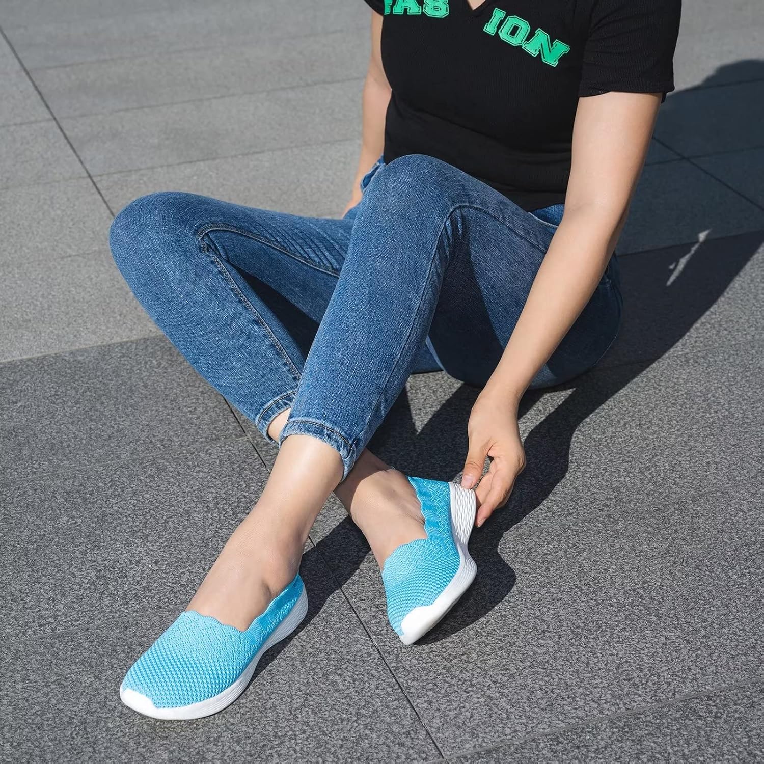 Thumbnail 5 de Puxowe Women's Loafers Slip On Lightweight Knit Shoes – Light Blue (UK 5.5)