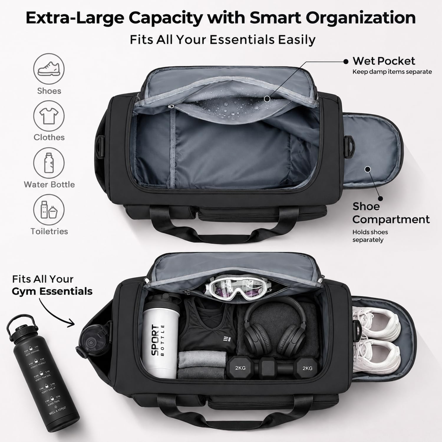 Detalle de FIORETTO Sports Gym Duffle Bag 30L