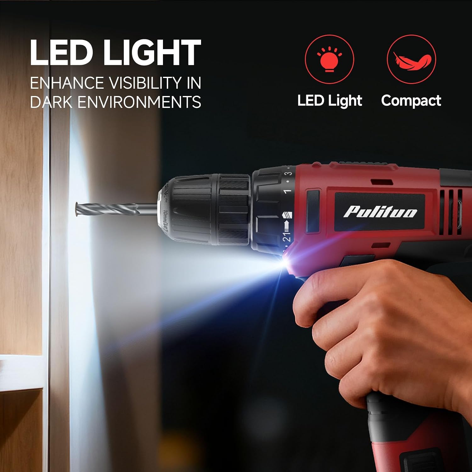 Detalle de PULITUO 149-Piece Home Drill Set with 12V Cordless Drill, LED Light and Tool Box