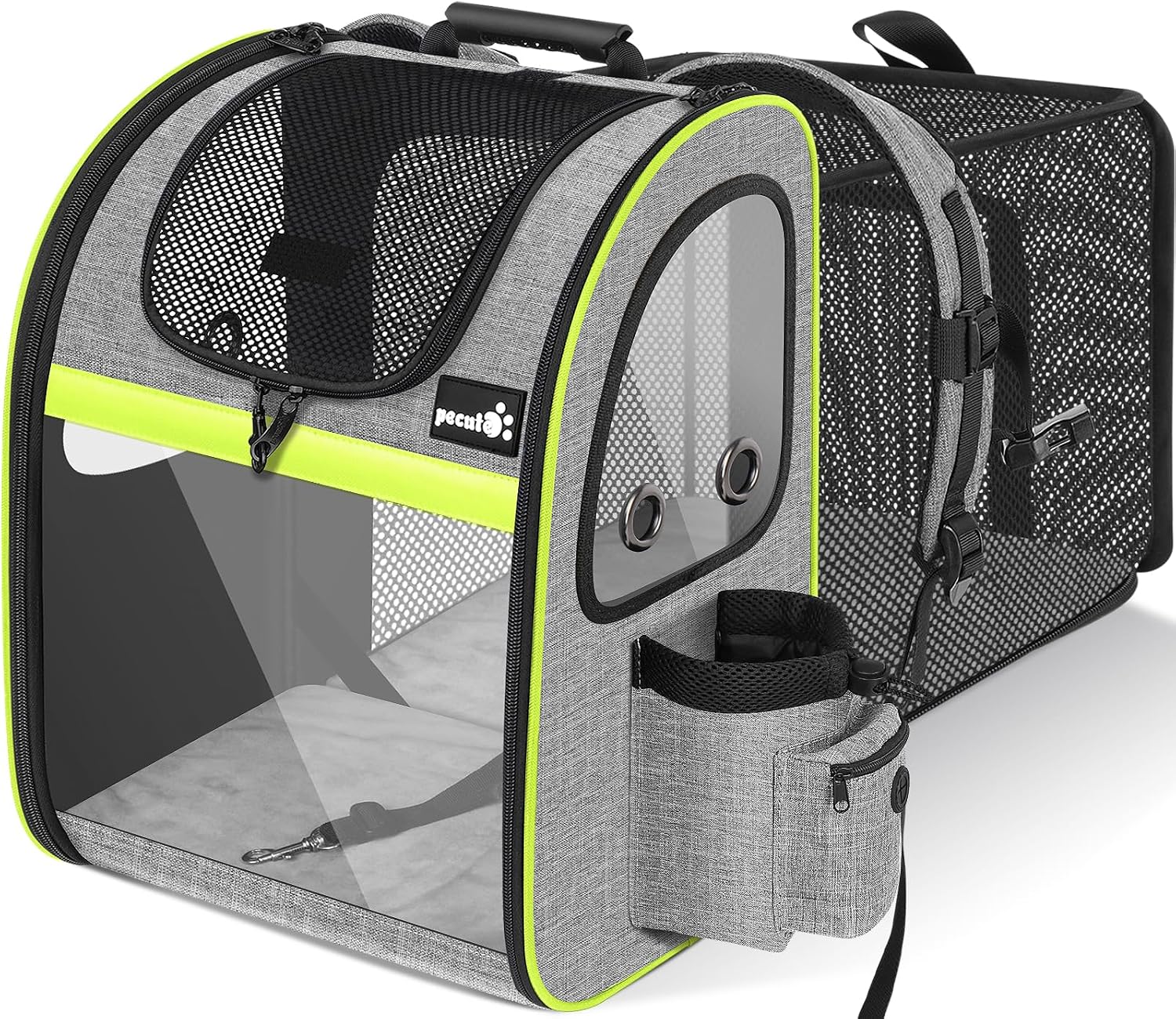 Detalle de Pecute Cat Carrier Dog Backpack Expandable in Grey (L) – Portable breathable rucksack with top opening