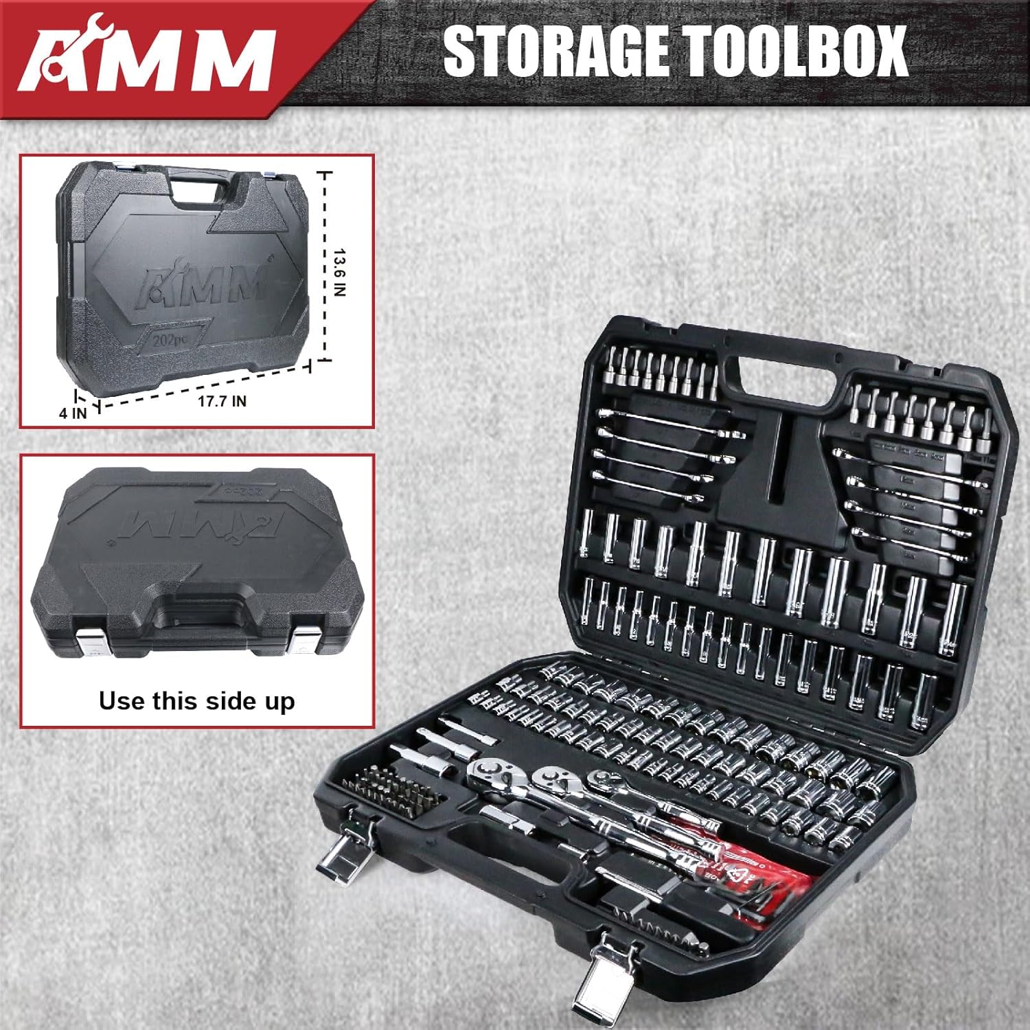 Detalle de AMM Mechanics Tool Set: 202-Piece 1/4 in, 3/8 in, and 1/2 in Drive Socket Set