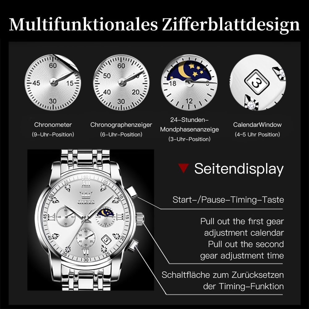 Thumbnail 5 de OLEVS Herrenuhr Schwarz Edelstahl 42 mm