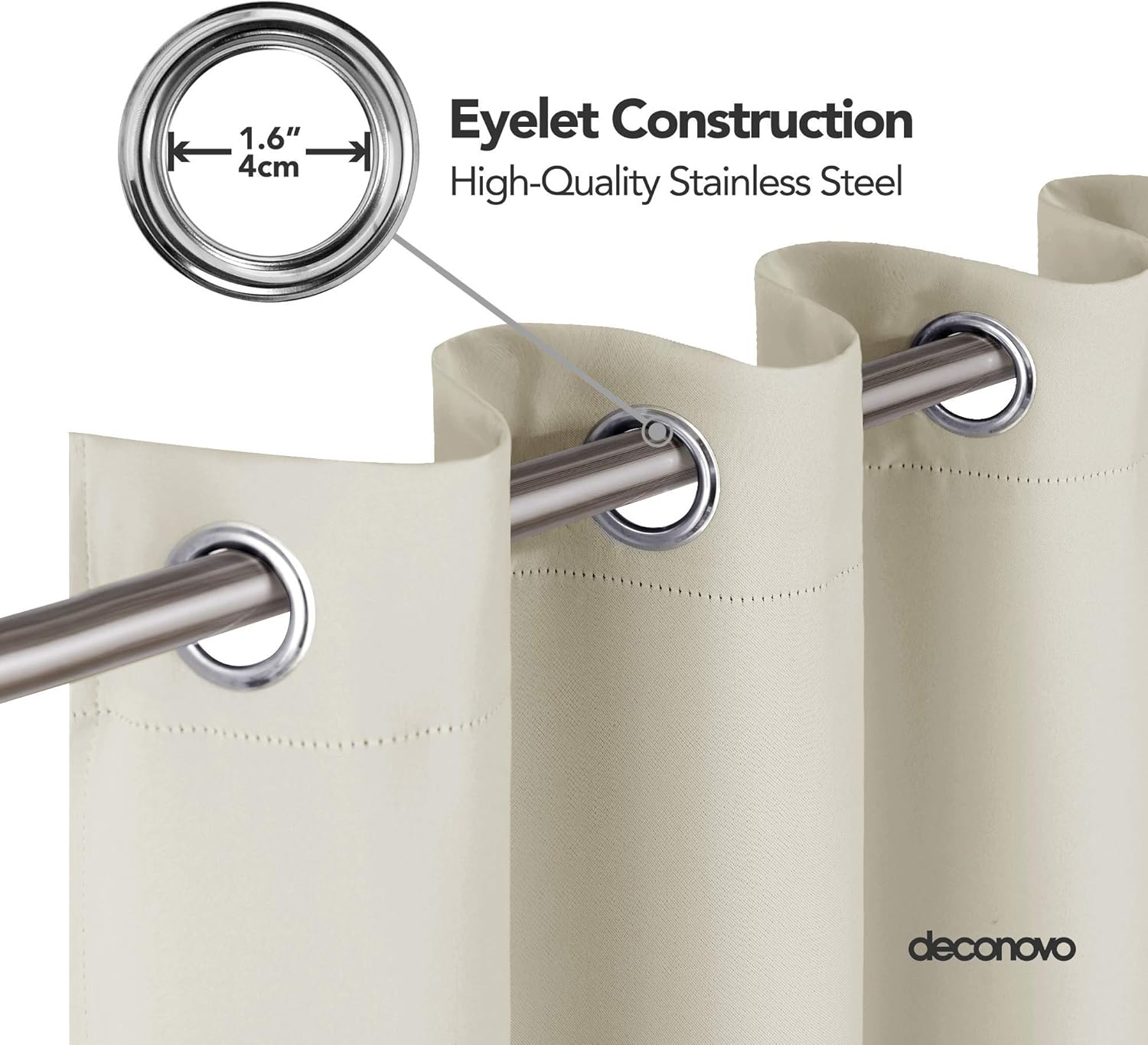 Thumbnail 4 de Deconovo Super Soft Eyelet Curtain: Noise-Reducing Thermal Blackout Panel (Light Beige) 55 x 96 in