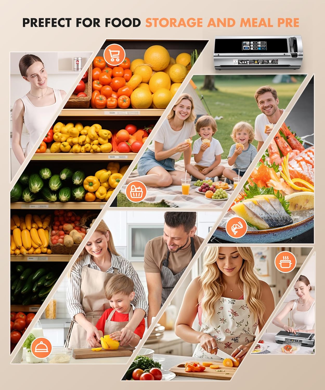 Thumbnail 6 de LKKNC Food Vacuum Sealer Machine (95KPa) with Dry/Moist/External Vacuum Modes, Built-in Cutter & Bag Storage