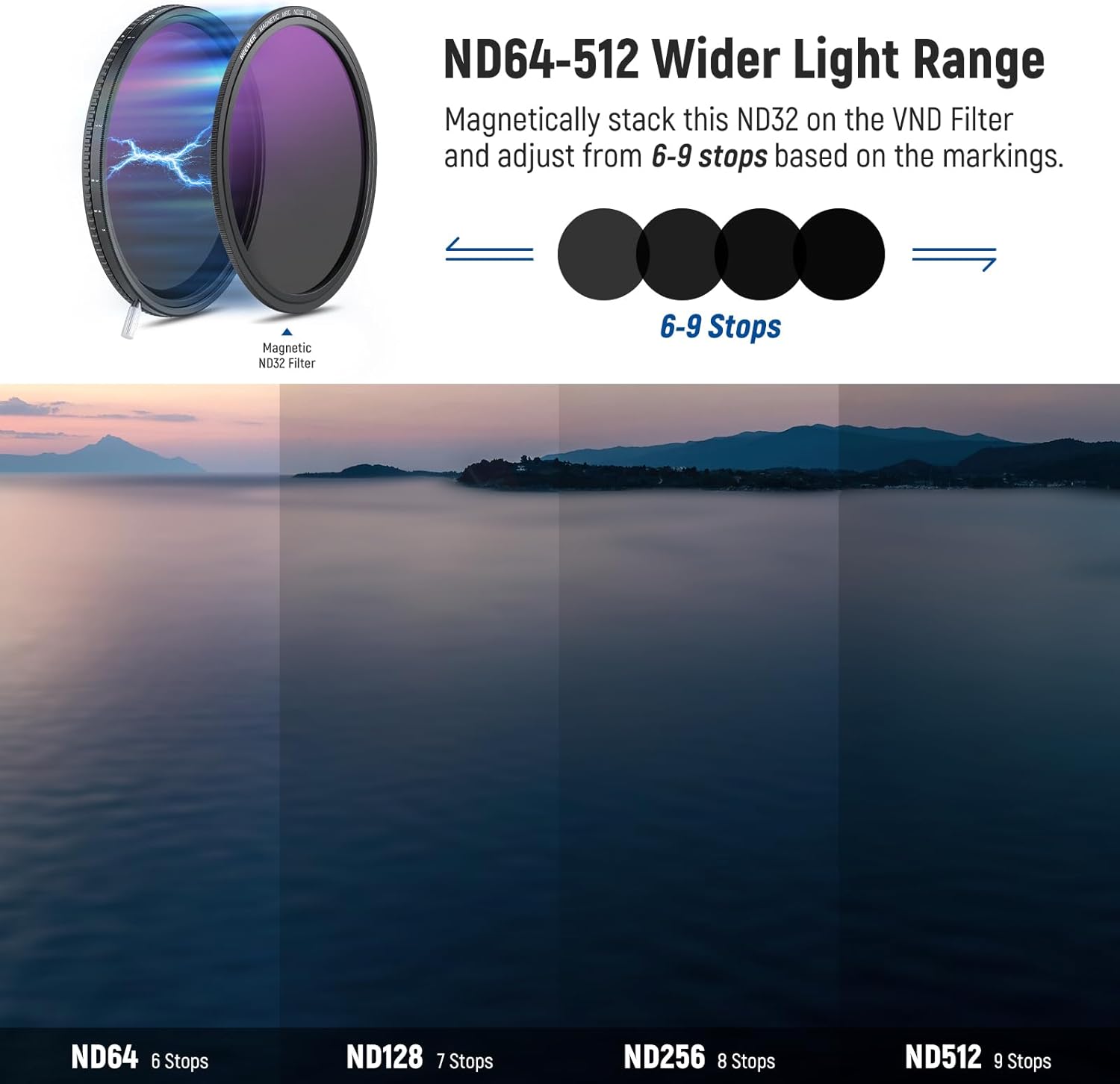 Thumbnail 3 de Neewer HD True Colors 67mm Variable ND2–512 (1–9 stops) Magnetic ND32 Lens Filter