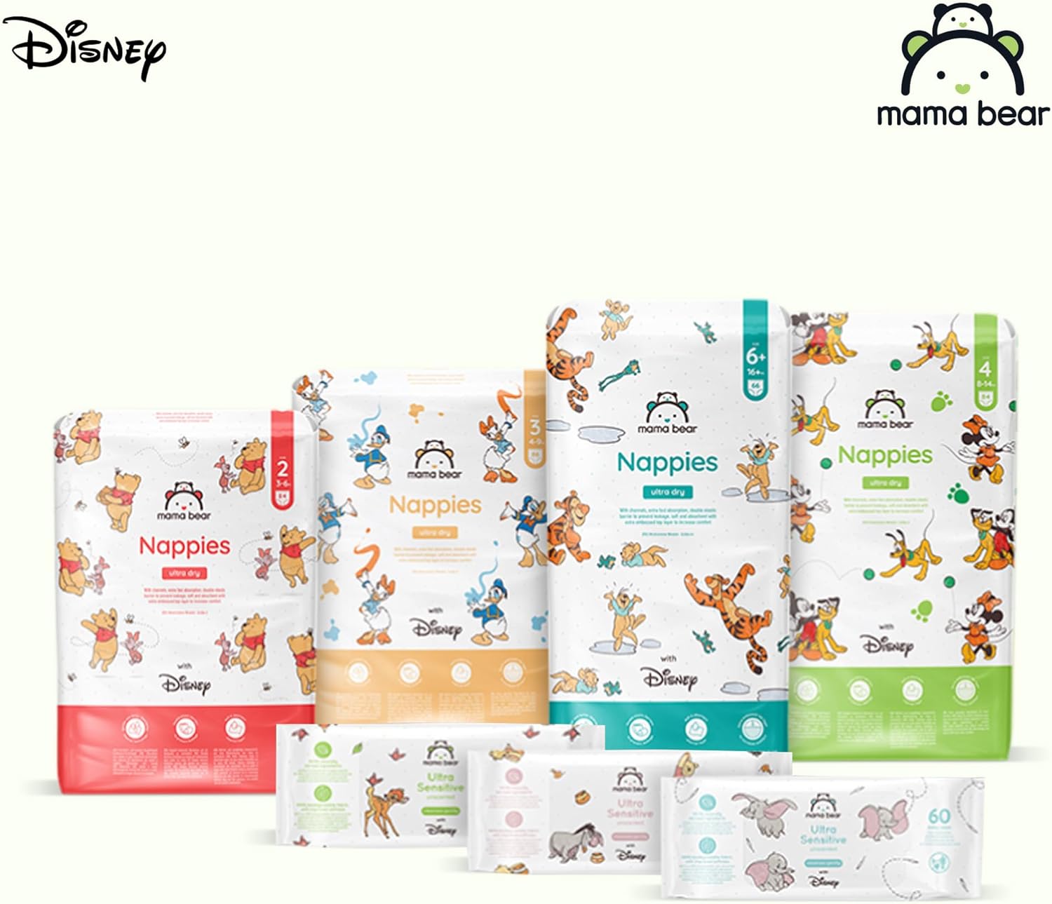Thumbnail 6 de Amazon Brand - Mama Bear Disney Ultra Dry Nappies Size 4 (8-14 kg), 168 Count (2 Packs of 84) with Disney patterns