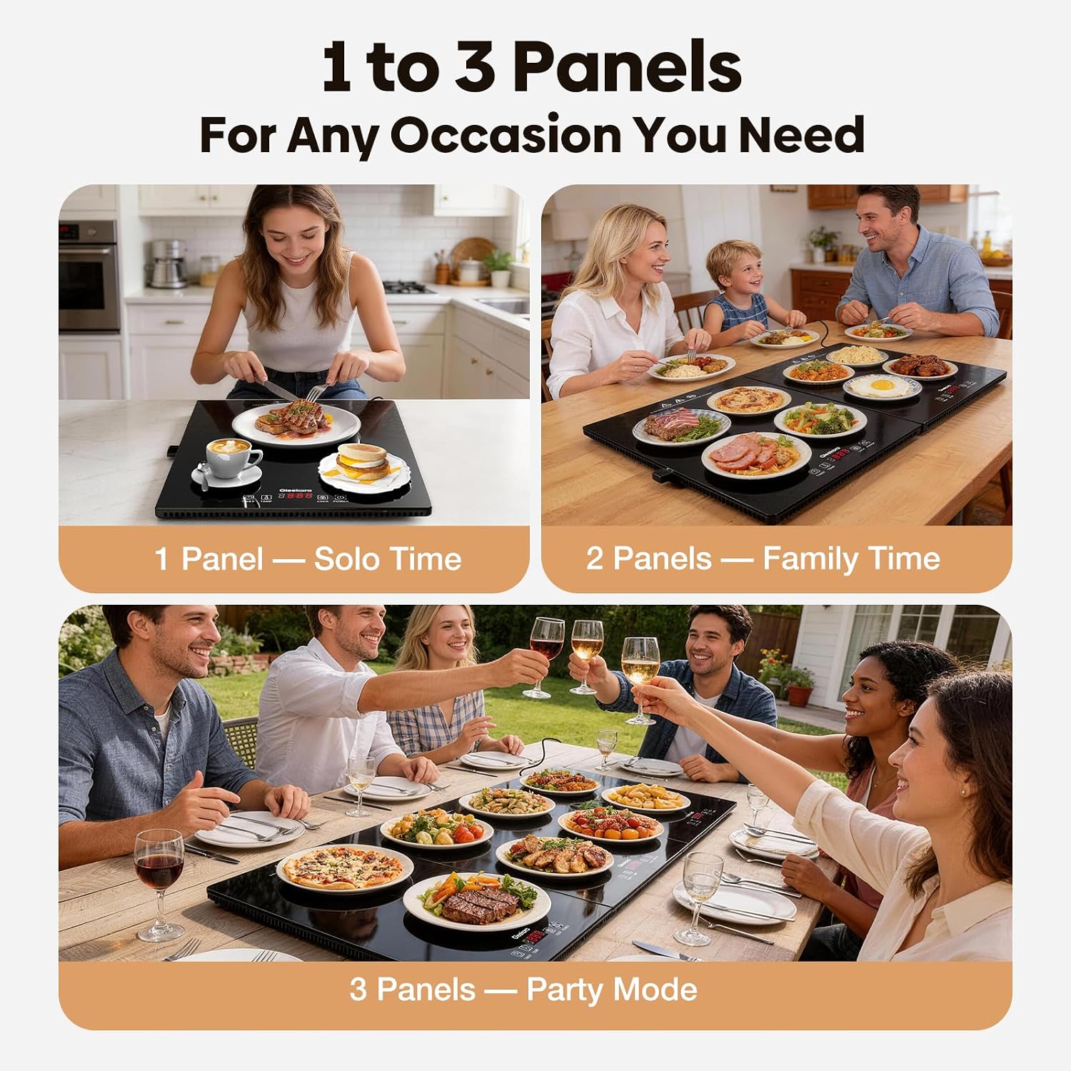 Detalle de Gleekora 3-in-1 Food Warming Tray, Tempered Glass, Independent Controls