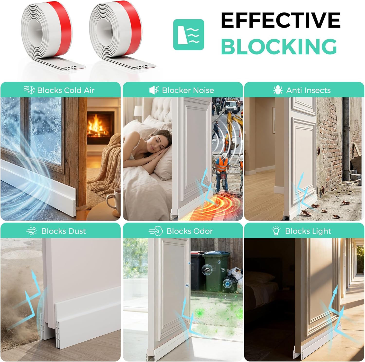 Thumbnail 3 de Hojoy 2 Pack Door Draft Excluder 39in