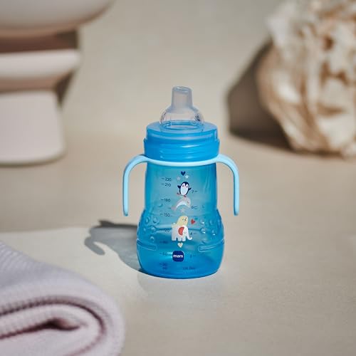Detalle de MAM Biberon de transition 4+ mois, 220 ml, bleu – tétine débit 3 et bec antifuites