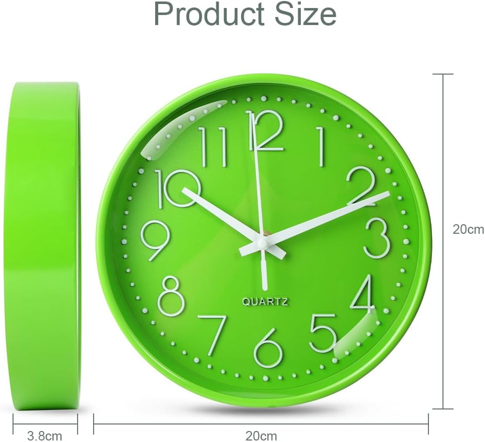 Thumbnail 1 de Aolso Horloge Murale Design Moderne 20 cm – 8 pouces, Silencieuse, Cadran Vert