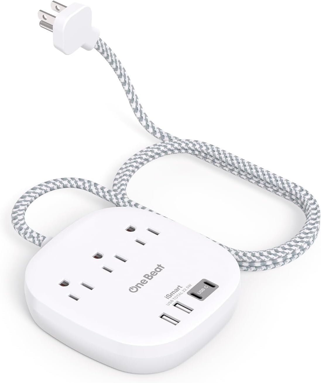 Detalle de One Beat 6 Ft USB Power Bar with Flat Plug, 3 Outlets and 4 USB Ports