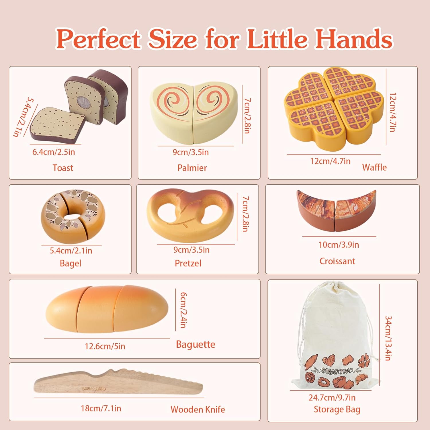 Thumbnail 3 de Smartwo Wooden Food Toys Pretend Play Bakery Set (9-piece bread cutting game for toddlers)