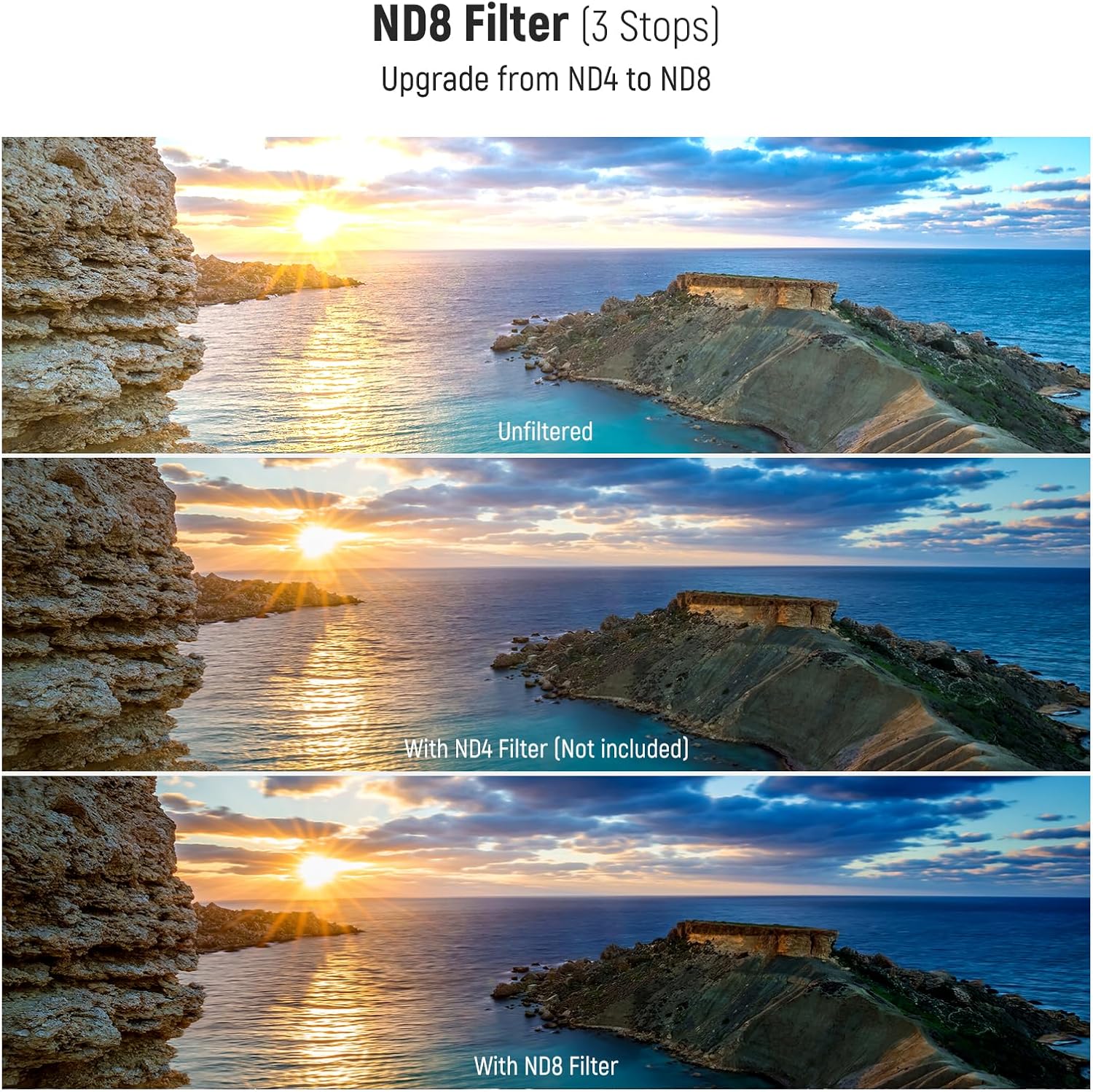 Detalle 2 de NEEWER 67mm UV/CPL/ND Lens Filter Kit (UV + Circular Polariser + ND8) with slim frame and foldable storage case