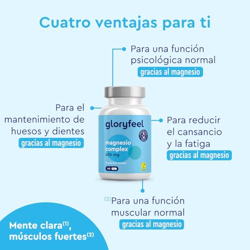 Detalle de Magnesio Complejo 400mg 🧪 365 Cápsulas – Bioactivo y Sin Aditivos