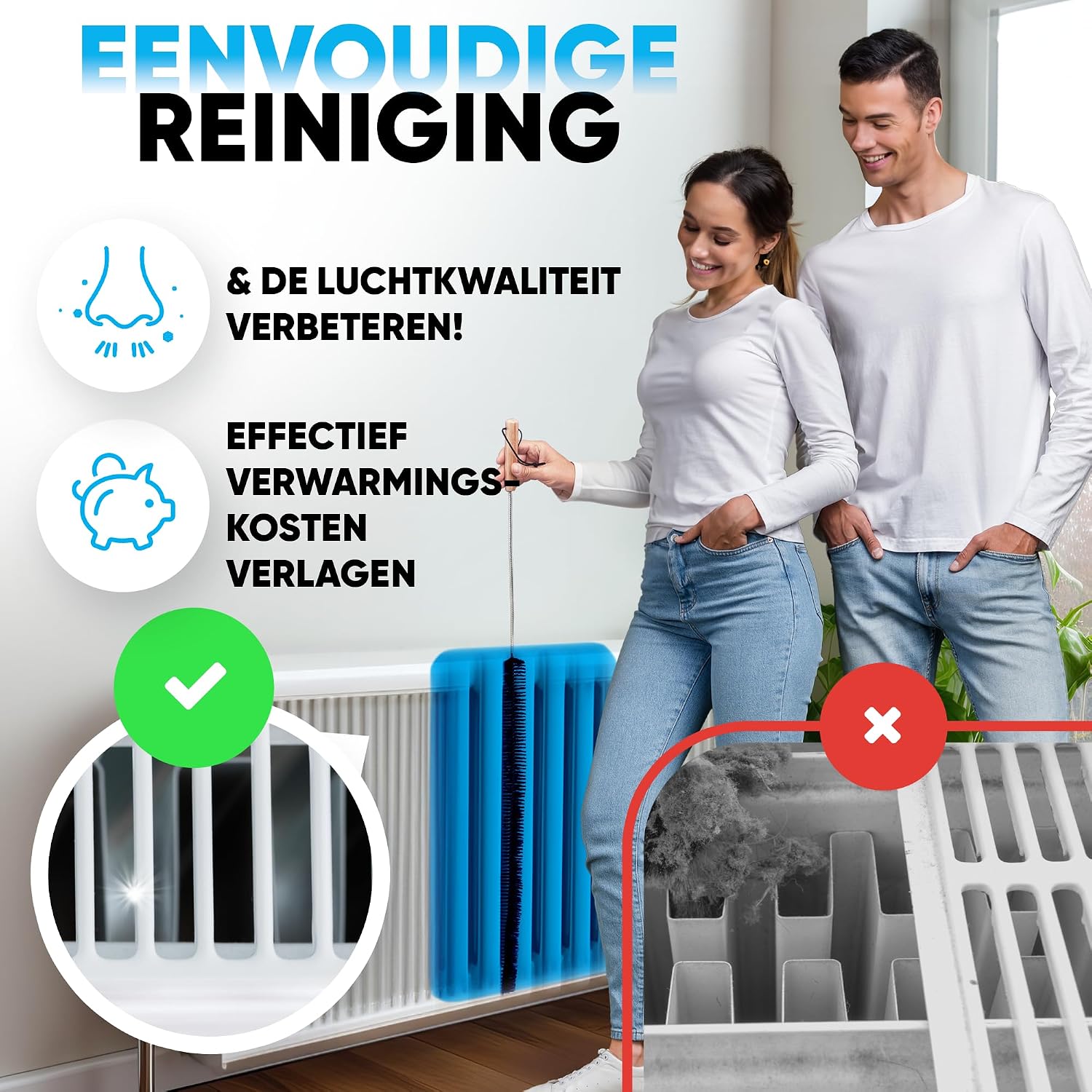Detalle 2 de BRUSHYZ BRU-003 radiatorborstel, 117 cm, flexibel met zachte nylon haren