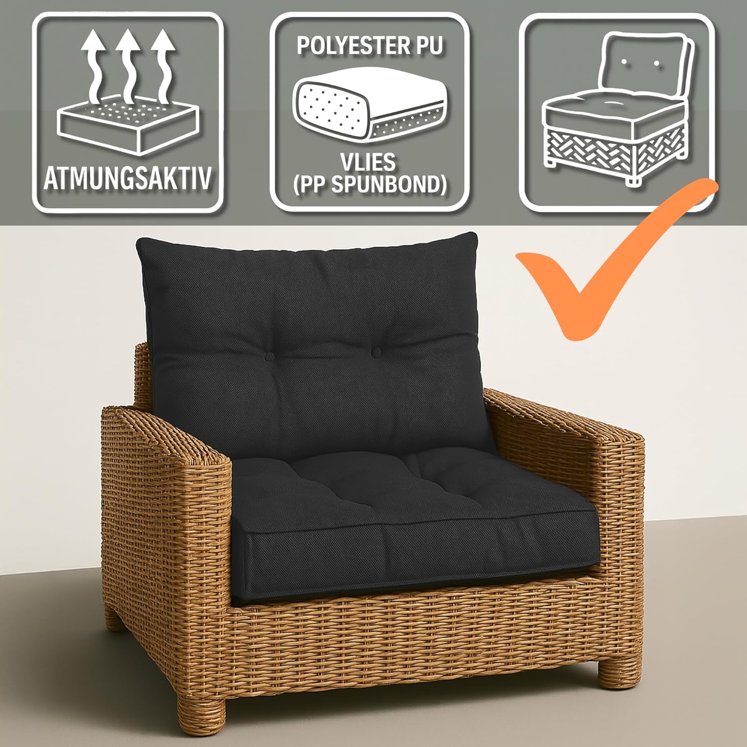 Thumbnail 3 de Amazinggirl Cuscino Lounge Arredo Giardino schienale 40x70 cm – Schienale Rattan, marrone