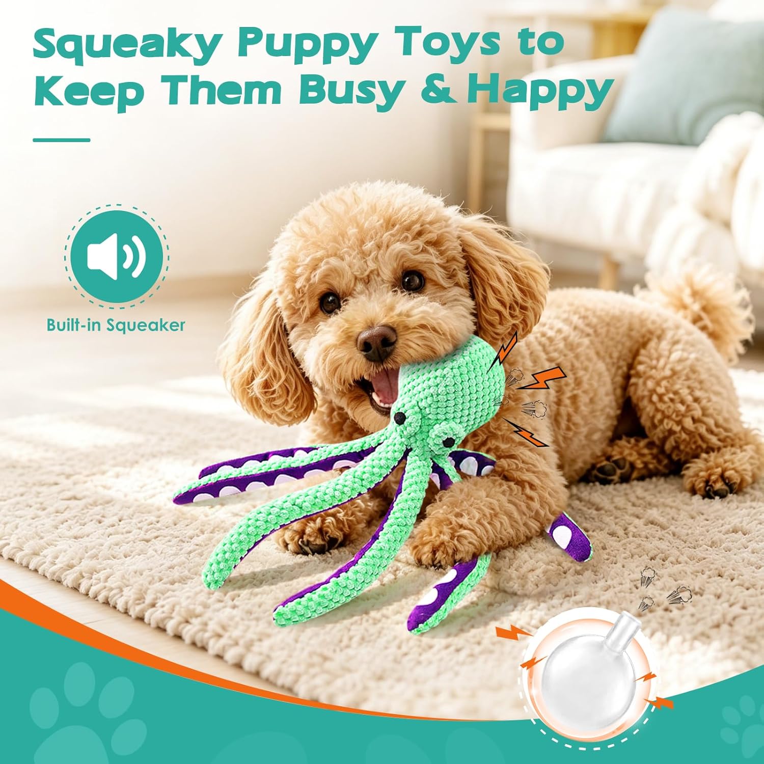 Detalle de Fuufome Large Squeaky Dog Toys (Plush, 13.5-inch) — Chew, Fetch & Tug Plush for Small to Large Dogs