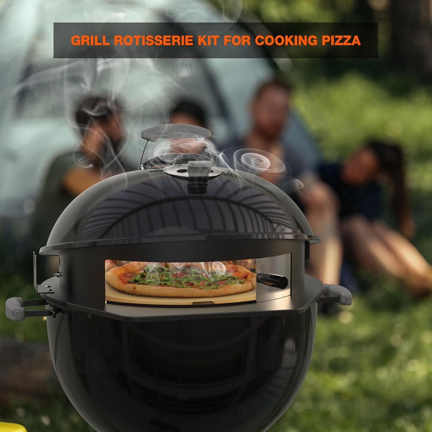 Detalle 2 de Onlyfire Multi-functional BBQ Rotisserie Kit with Pizza Oven Kit for Weber 57 cm Kettle Charcoal Grill