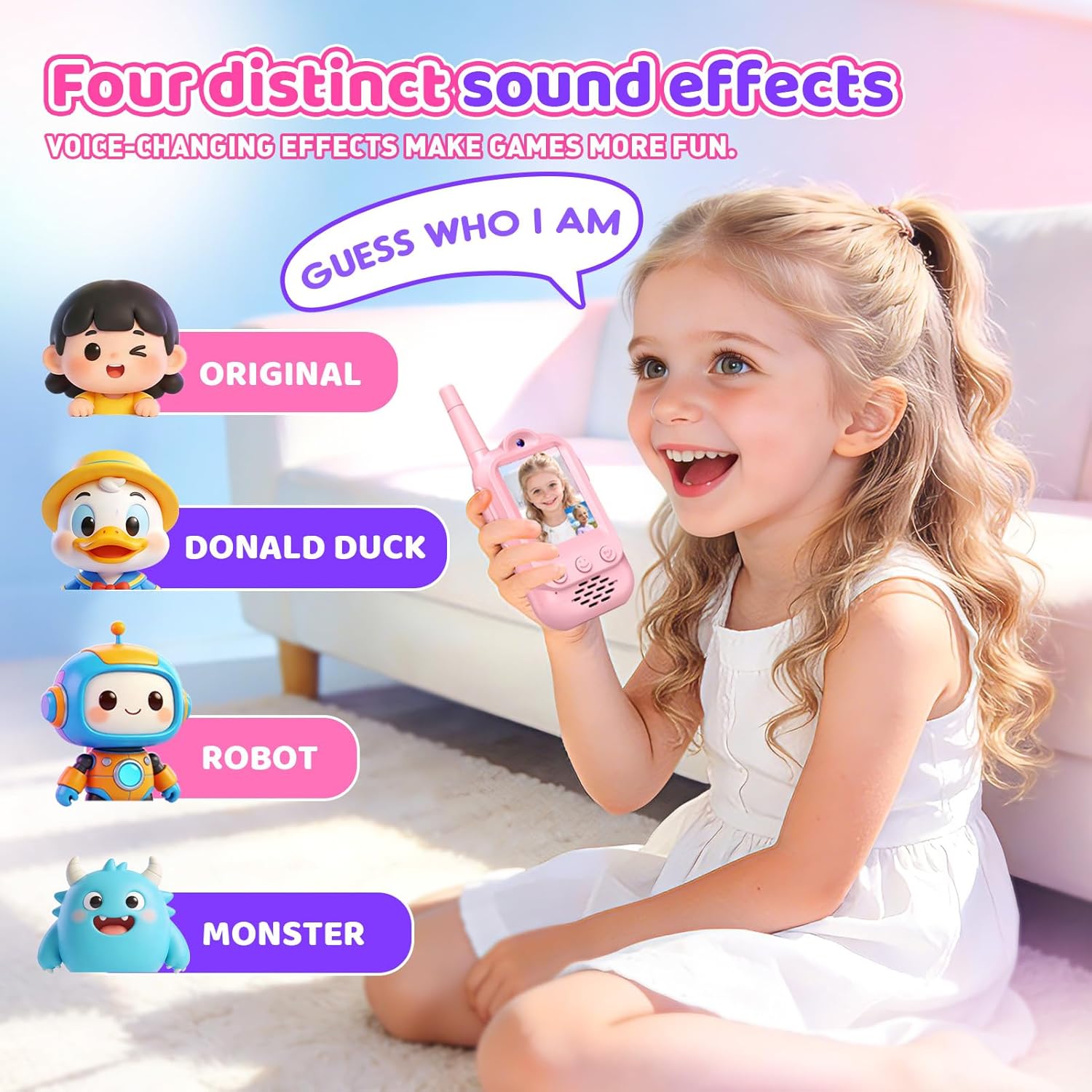 Detalle 2 de Wootoyz video walkie talkies for kids (Pink) – video calling, voice effects and rechargeable play