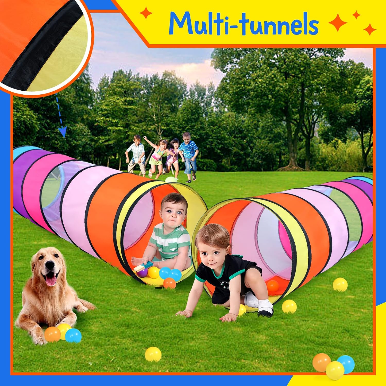 Thumbnail 6 de SweHouse Colourful Pop-Up Play Tunnel for Kids, 175 cm, Collapsible