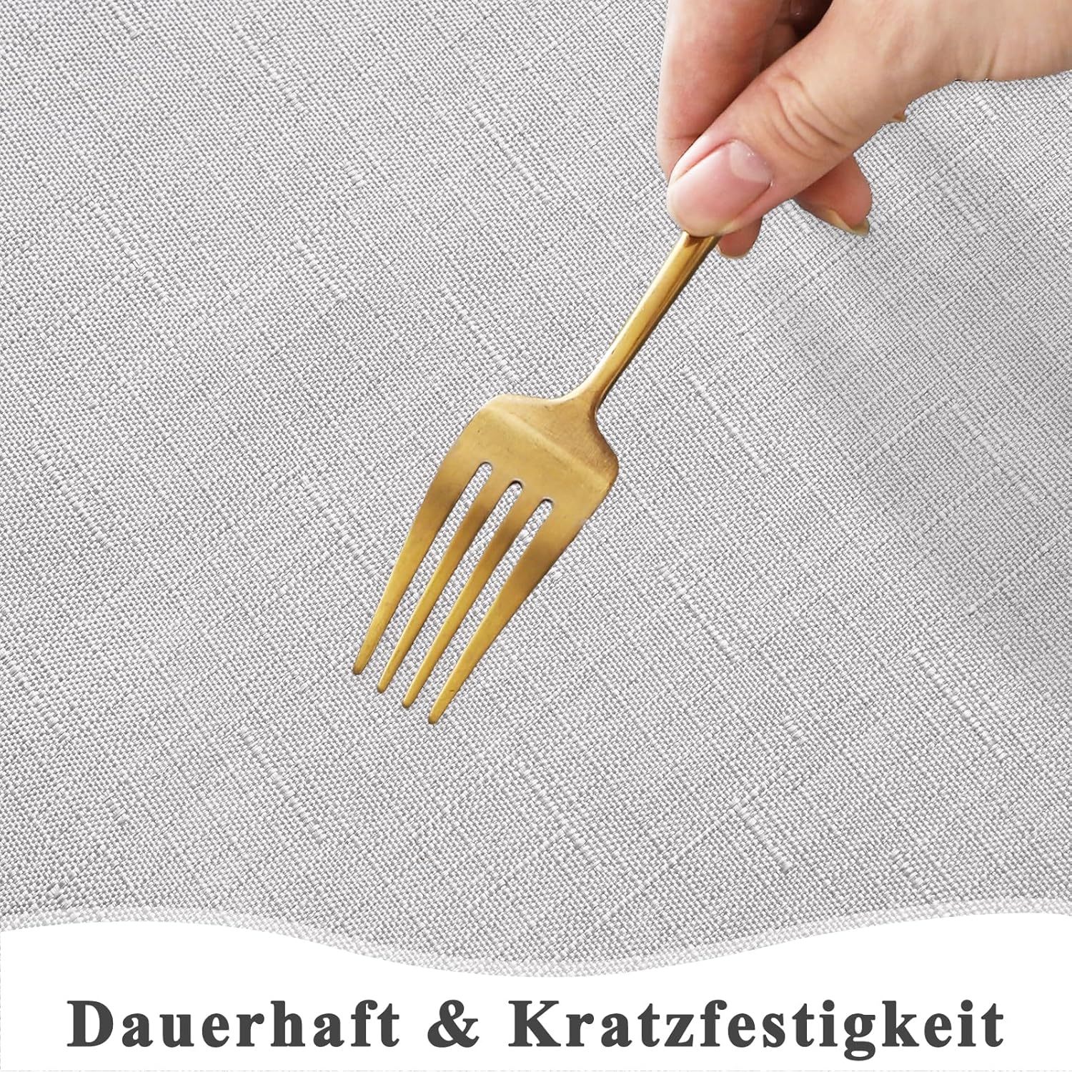 Detalle 2 de AooHome Tischdecke 100x140 cm in Hellgrau – Leinenoptik, wasserabweisend und kratzfest