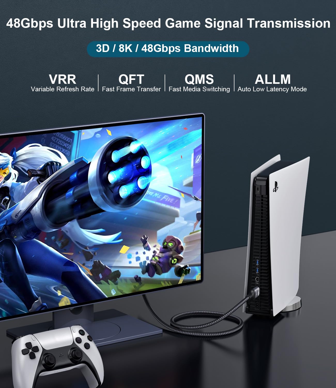 Thumbnail 4 de Certified 10K/8K HDMI 2.1 Cable (3m) 48Gbps with Ethernet, eARC & 4K 240Hz support