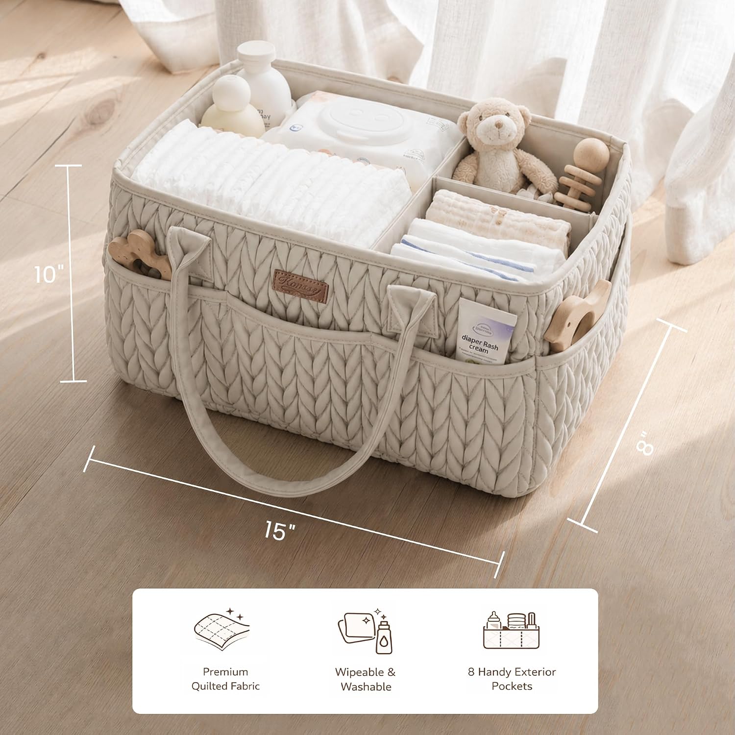 Detalle 1 de Konssy KYMHMMB63 Baby Diaper Caddy, Braided Gray, Water-Repellent