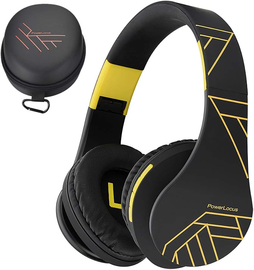 Detalle de PowerLocus Bluetooth Over-Ear Headphones (Black/Yellow) with Mic, Foldable Design, Micro SD/TF and Wired Mode