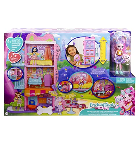 Detalle de Enchantimals City Tails Apartamento de Palmer Pomeranian y Pommy — Casa de muñecas 3 pisos (Mattel HHC18)