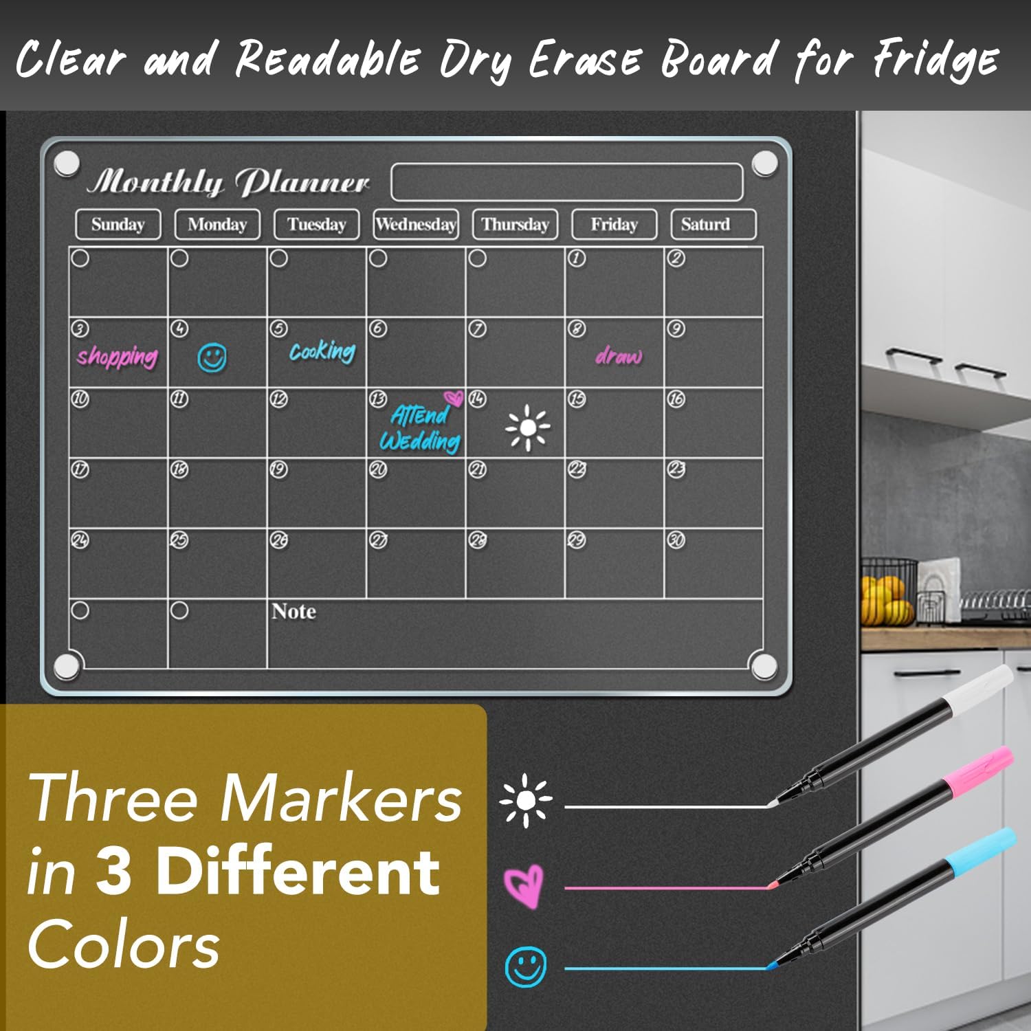 Thumbnail 4 de DIYMAG 3mm Magnetic Refrigerator Calendar Set, Clear Acrylic, 4-Piece Planner