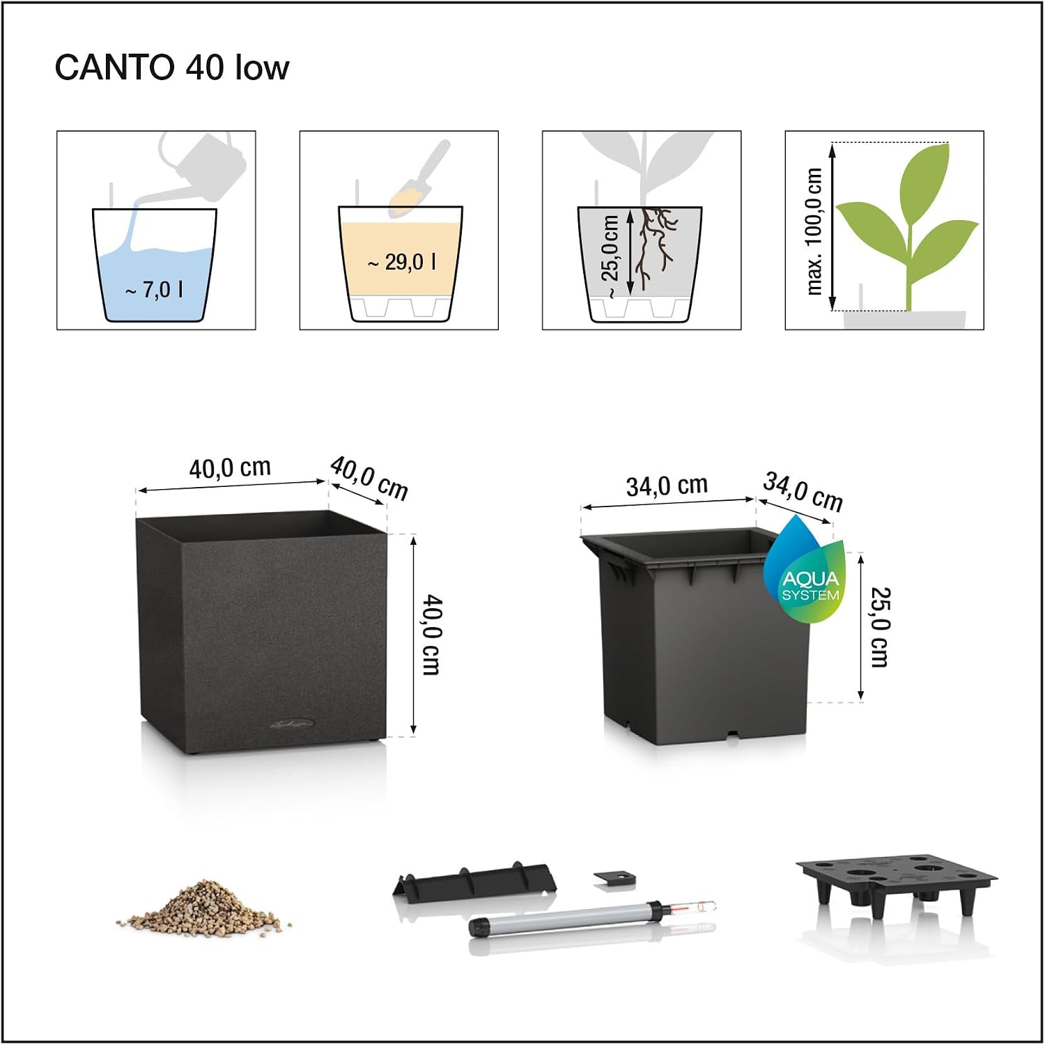 Detalle de Lechuza Canto Stone 40 Low 13720 plantenbak, zelfbewaterend, 29 liter