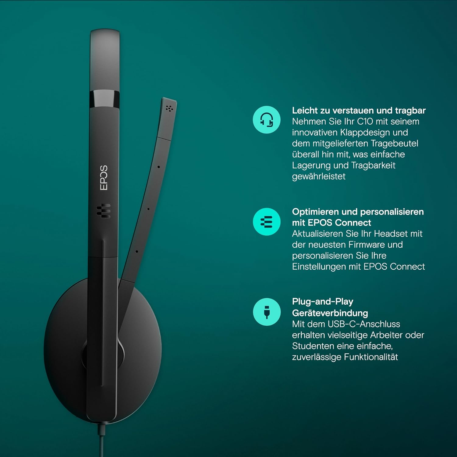 Thumbnail 2 de EPOS C10 USB-Headset mit Mikrofon und flexibler USB-C-Verbindung (BrainAdapt, Teams-Taste)