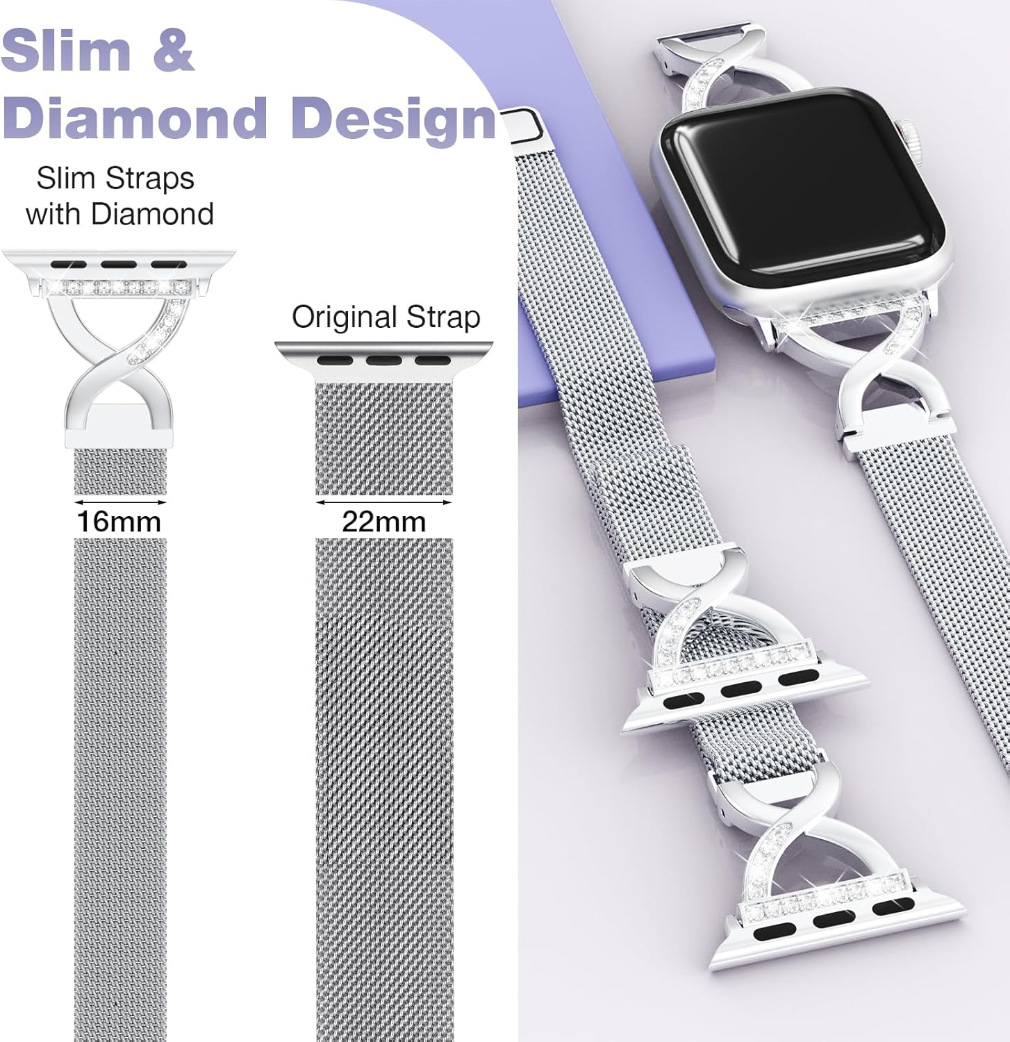 Thumbnail 3 de Slim Milanese Loop Watch strap 16mm mesh