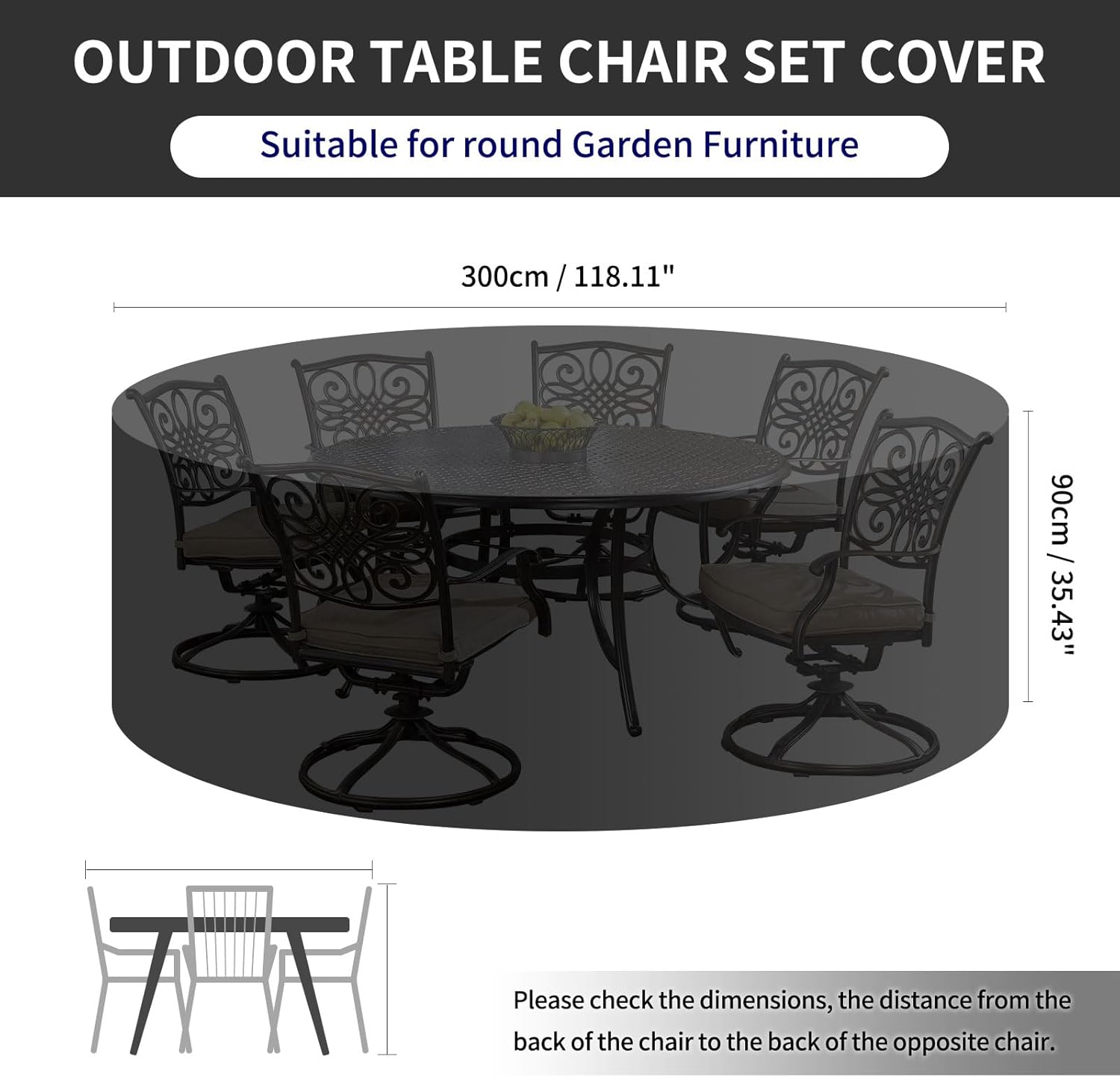 Thumbnail 1 de PATIO PLUS Round Garden Table Cover 300x90cm with Air Vents