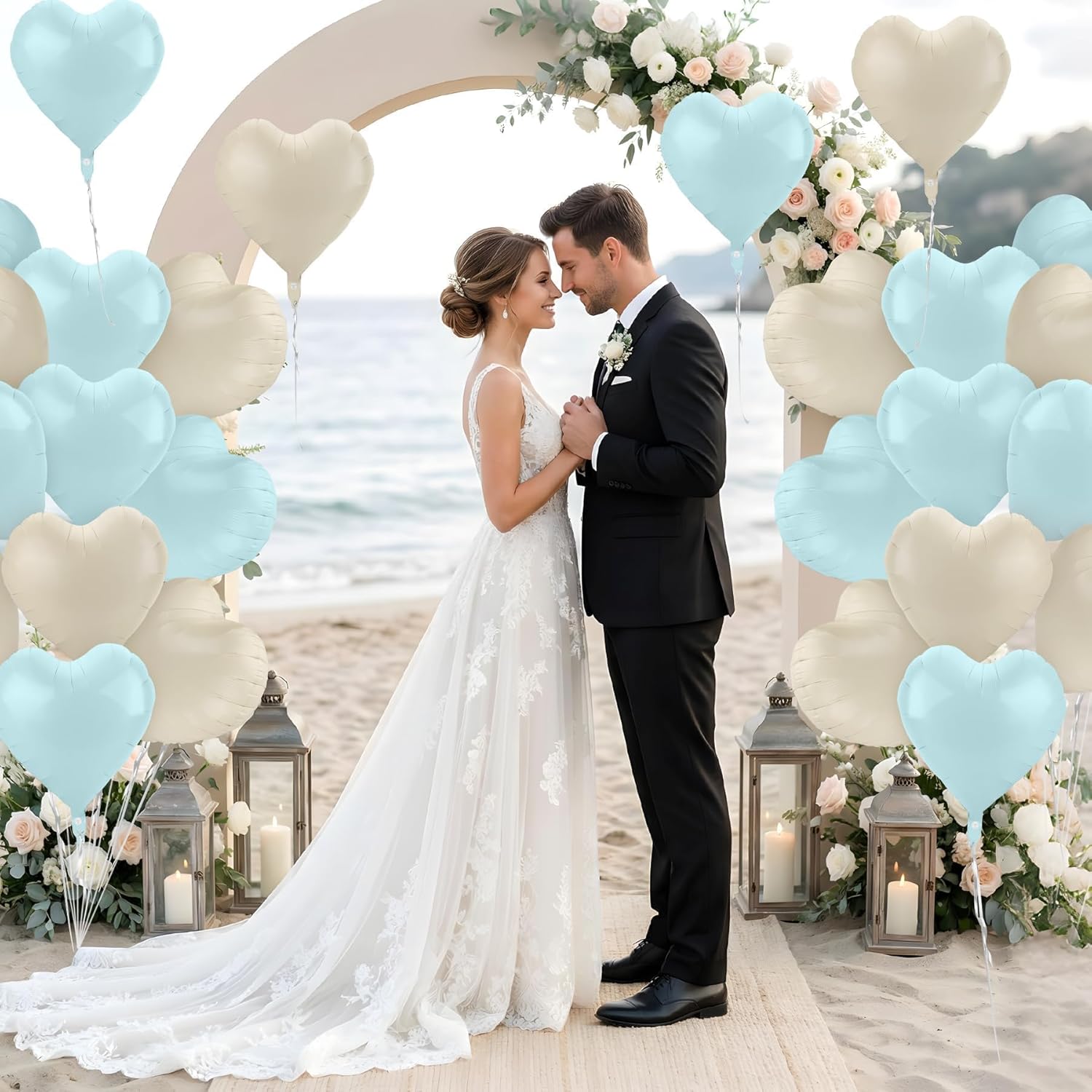 Thumbnail 4 de MestectPET Herz-Folienballon-Set (24 Stück) – 18 Zoll Cremeweiß & Hellblau, zum Dekorieren von Valentinstag, Hochzeit & mehr