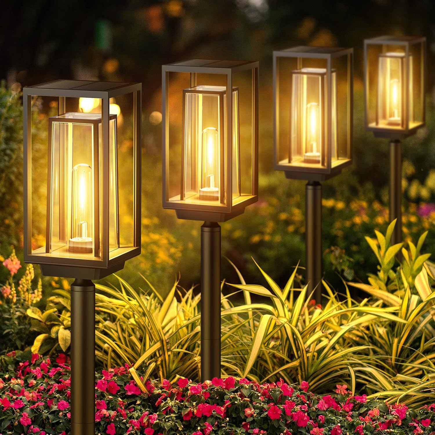 Detalle de PUAIDA SZ-22025 – lampy solarne do ogrodu, 4 szt., ciepła biel, IP65