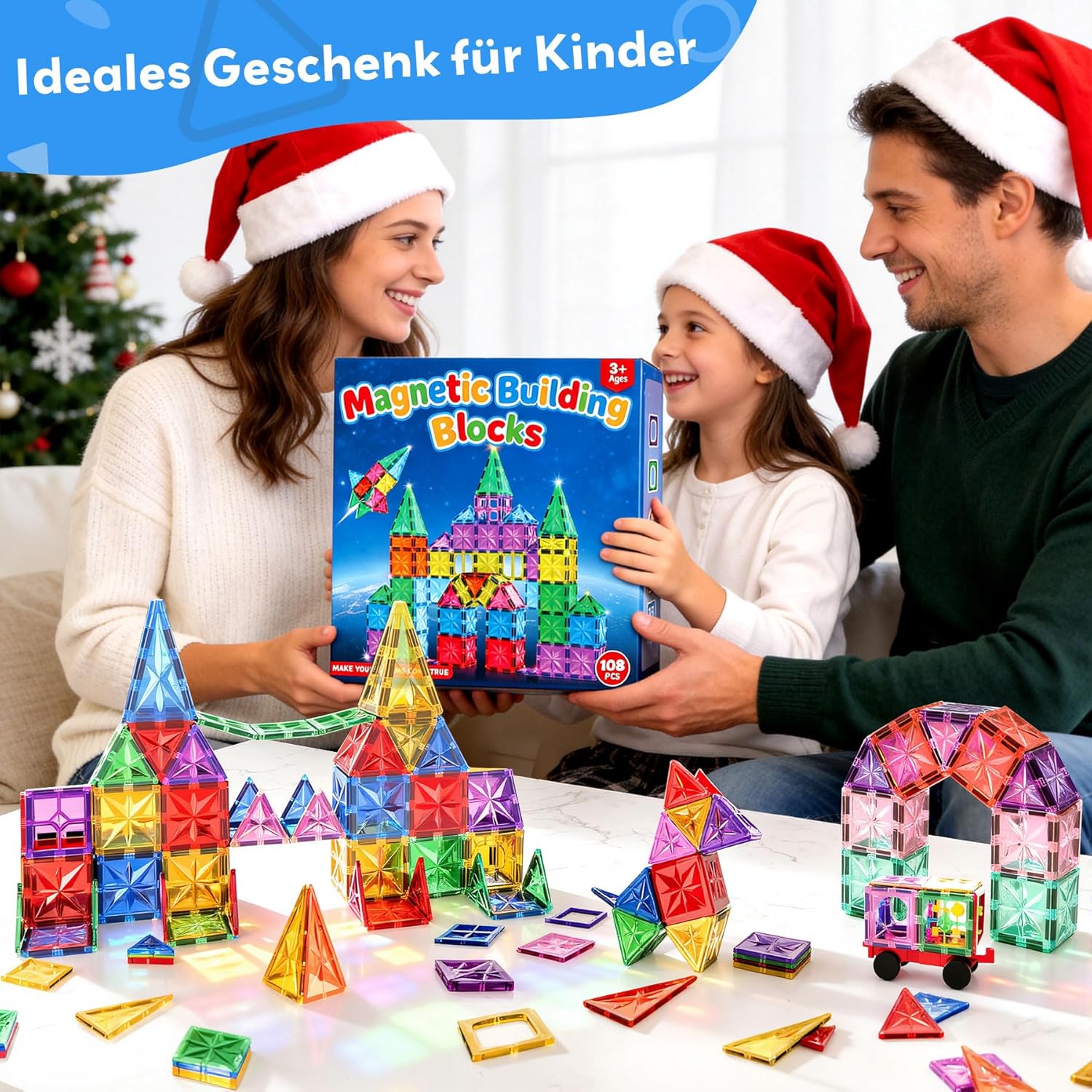Thumbnail 2 de WOOBLO Magnetische Bausteine 108-teilig inkl. 2 Autos – Magnetkonstruktionsspiel für Kinder ab 3 Jahren