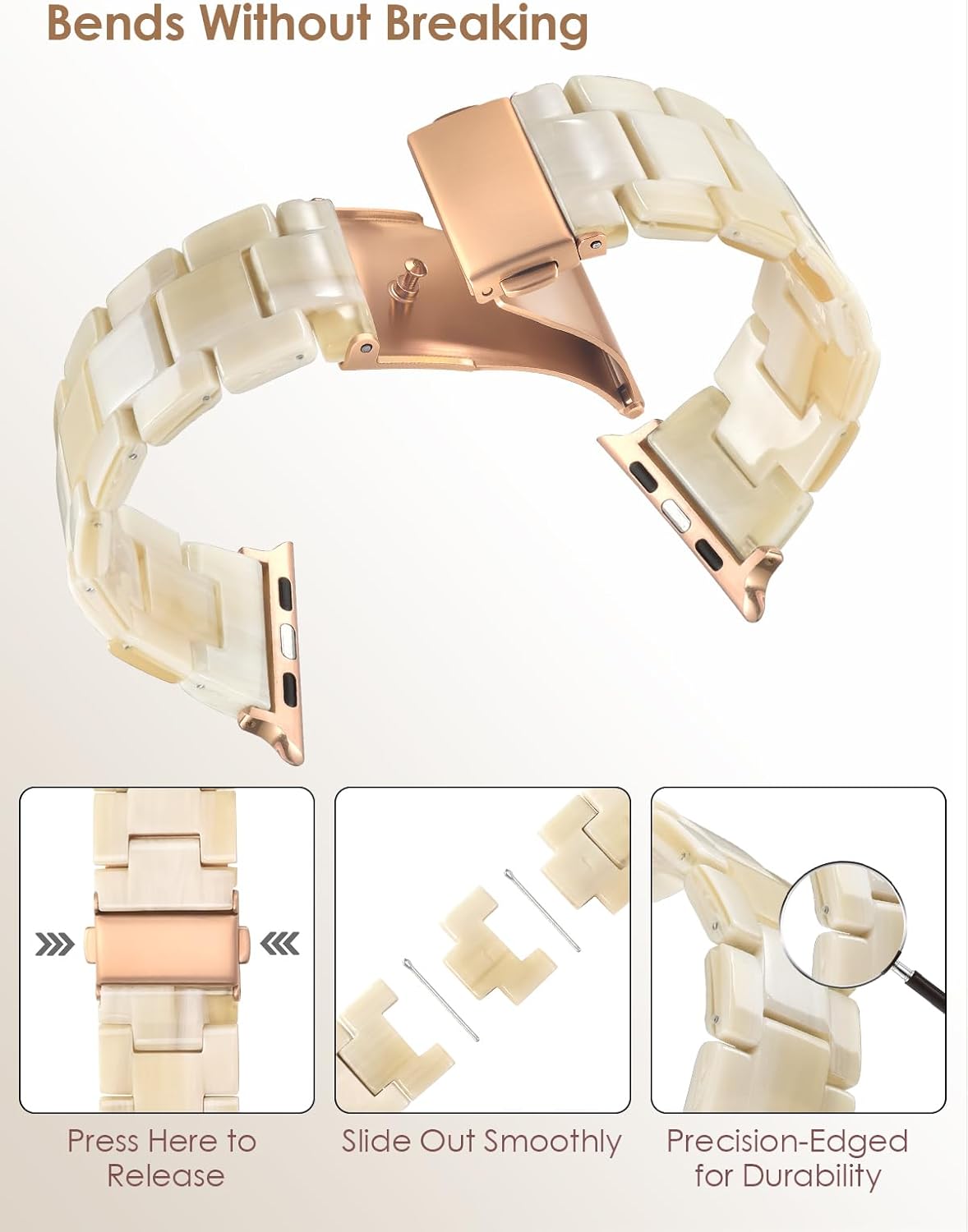 Thumbnail 1 de V.R.HOPE Modern Resin Strap for Apple Watch (Beige – Rose Gold) 38–42mm
