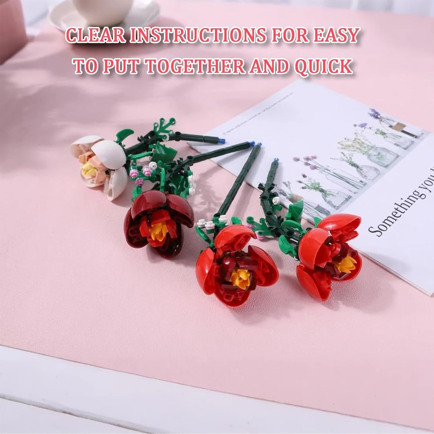 Thumbnail 3 de Rose Bouquet Building Set, 761 PCS: Botanical Flower Decor for Adults and Kids