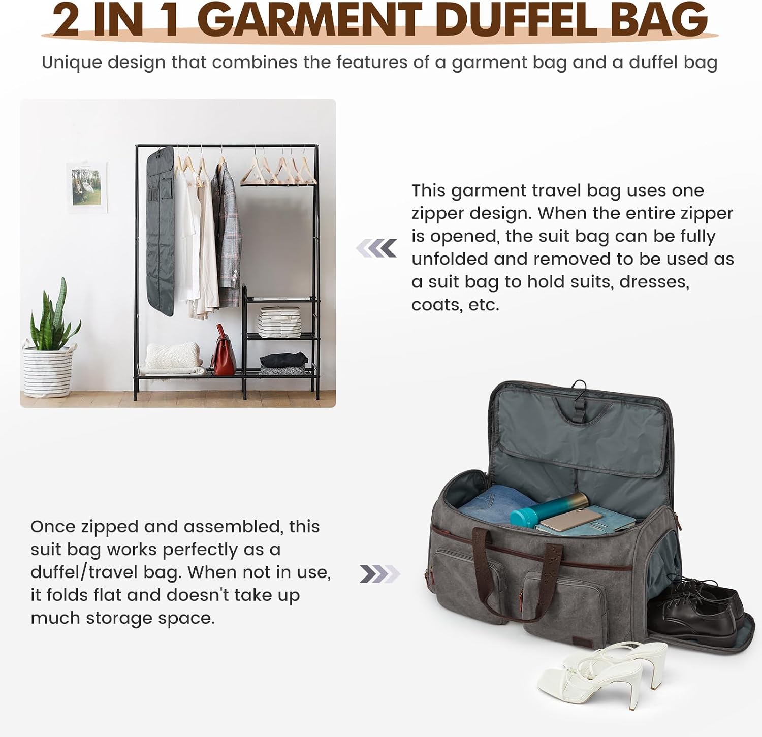 Thumbnail 5 de S-ZONE borsa da viaggio 3 in 1 convertibile con scomparti per indumenti, scarpe e beauty case