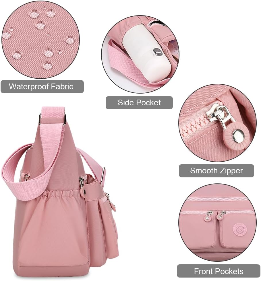 Detalle de Aucuu Sac Bandoulière Femme en Nylon — Multi-poches, Imperméable et Réglable