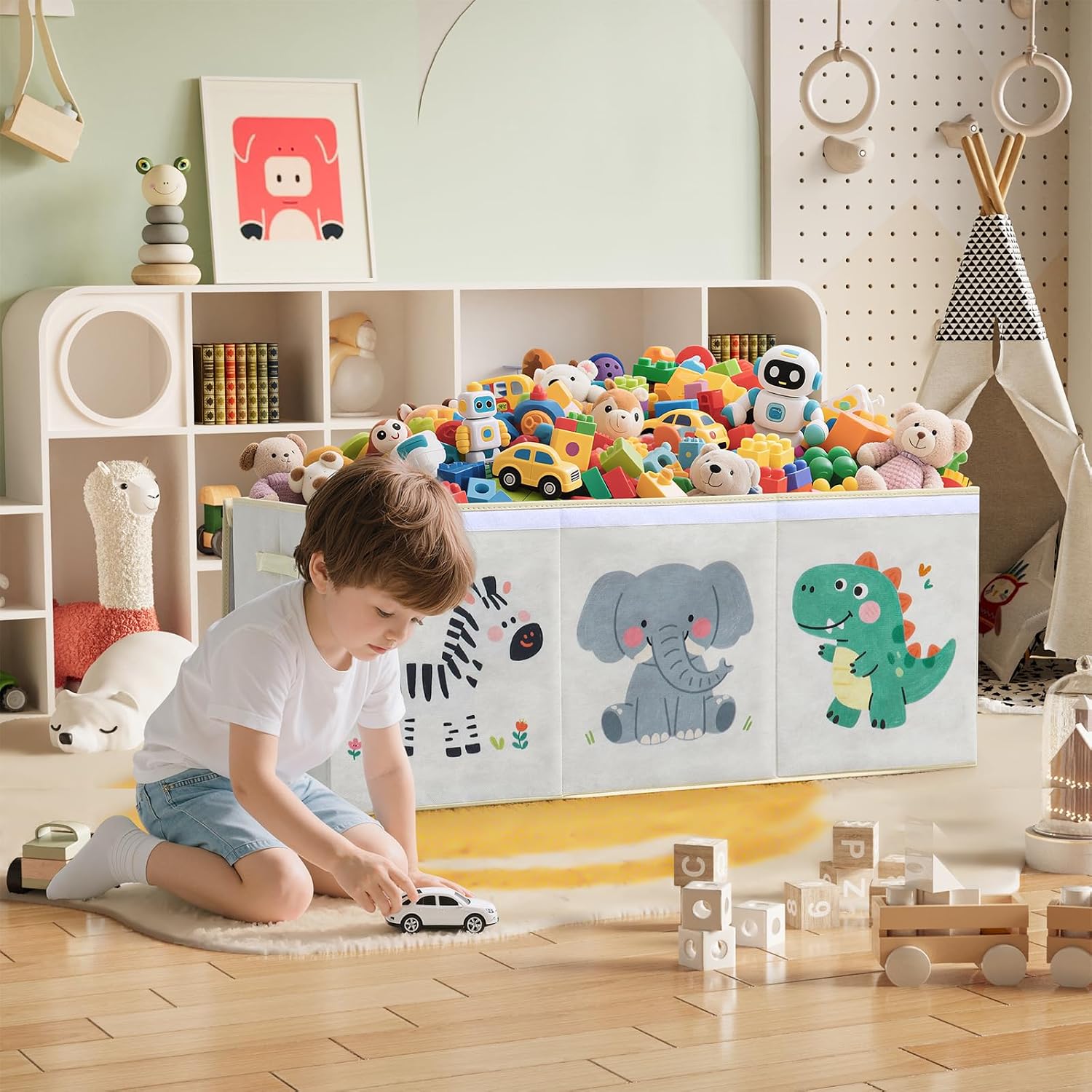 Detalle de ELUCHANG 147L Large Foldable Toy Storage Box – 103 x 34 x 42 cm, Beige