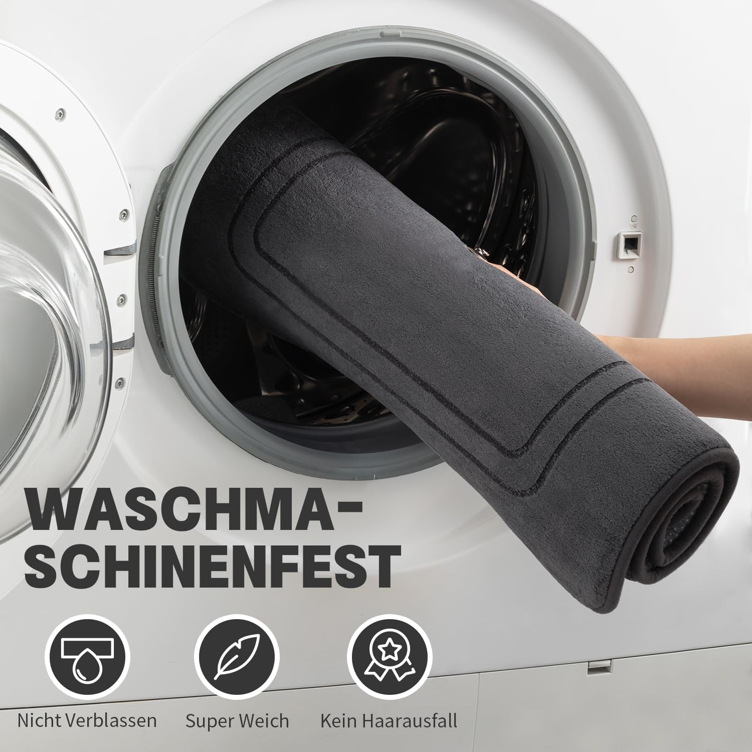 Thumbnail 5 de chakme Badezimmerteppich-Set 3-teilig in Dunkelgrau (Memory-Schaum Badematte & U-förmiger WC-Vorleger)