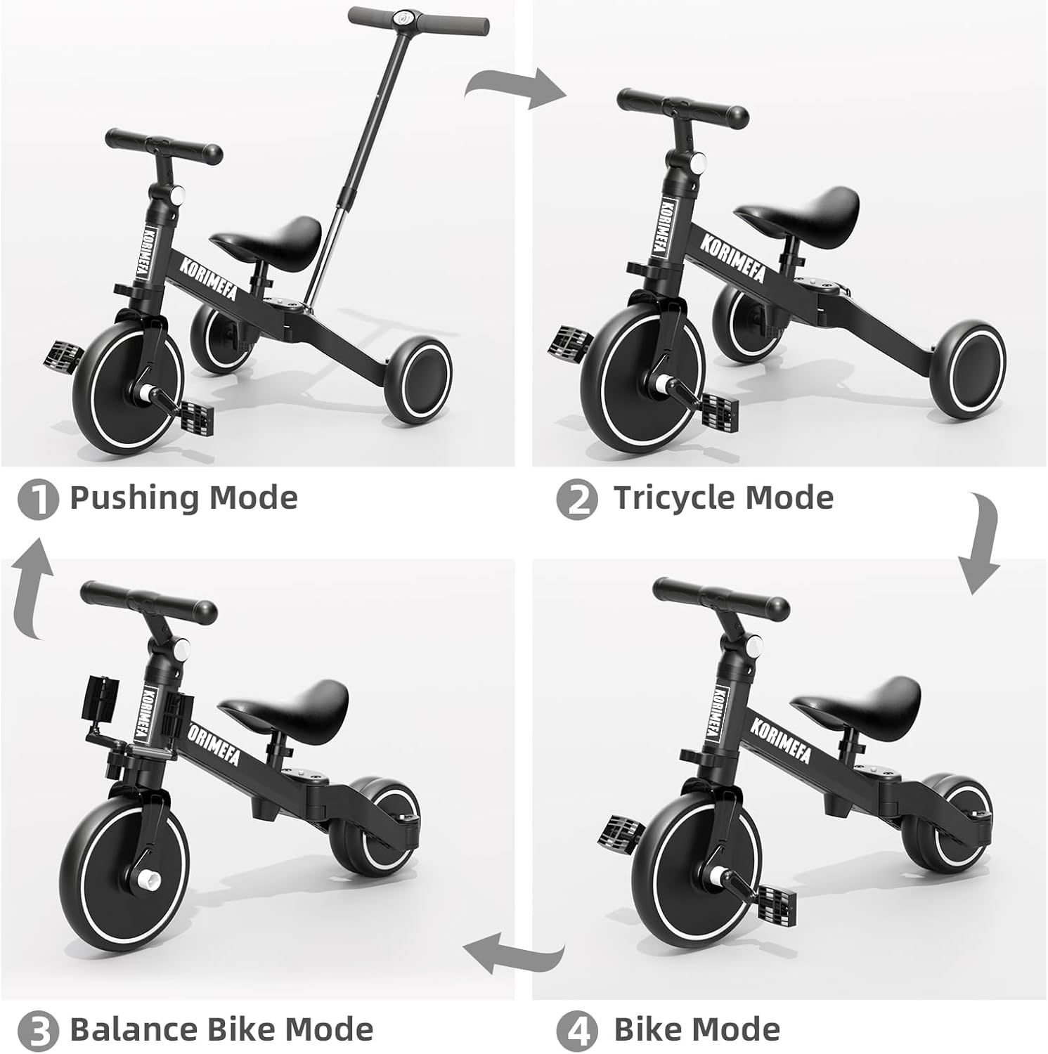 Thumbnail 1 de KORIMEFA Triciclo 4 in 1 con maniglione per genitore, sella e pedali regolabili (1–3 anni)