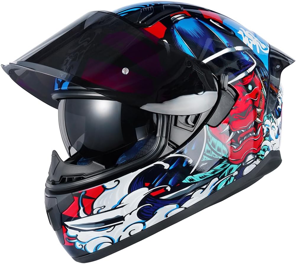 Thumbnail 2 de HAX Obsidian Full Face Dual Visor Helmet for Motorcycle – DOT Approved, Samurai Red L