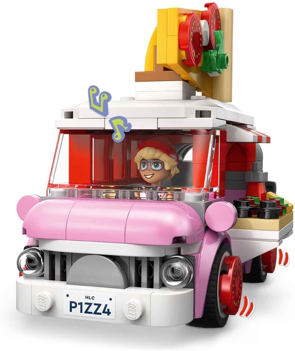 Detalle 2 de LEGO Friends Pizzawagen 42694 – Spielset mit 2 Minifiguren, Hundefigur und Pizza-Zubehör