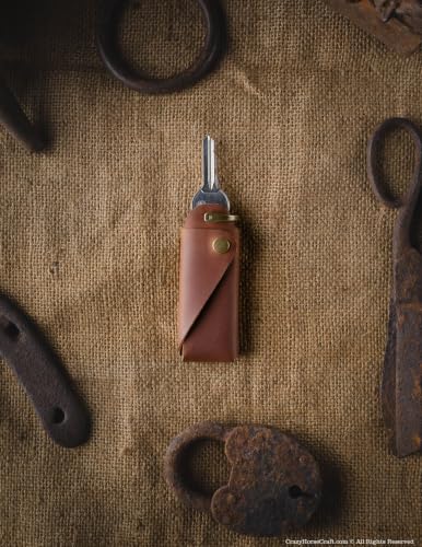 Detalle de Crazy Horse Craft Schlüsselanhänger Leder – Minimalistischer Zwei-Fächer Organizer